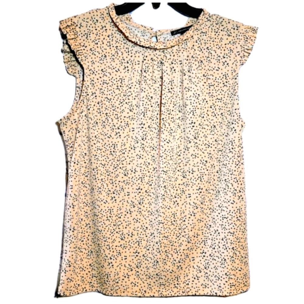 Adrianna Papell Ruffle Neck Sleeveless Top Size L Multicolor Polkadot Careerwear